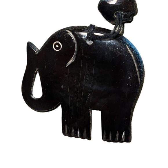 Vintage Necklace Elephant Pendant Charm Black Adjustable up 28” - Picture 5 of 6